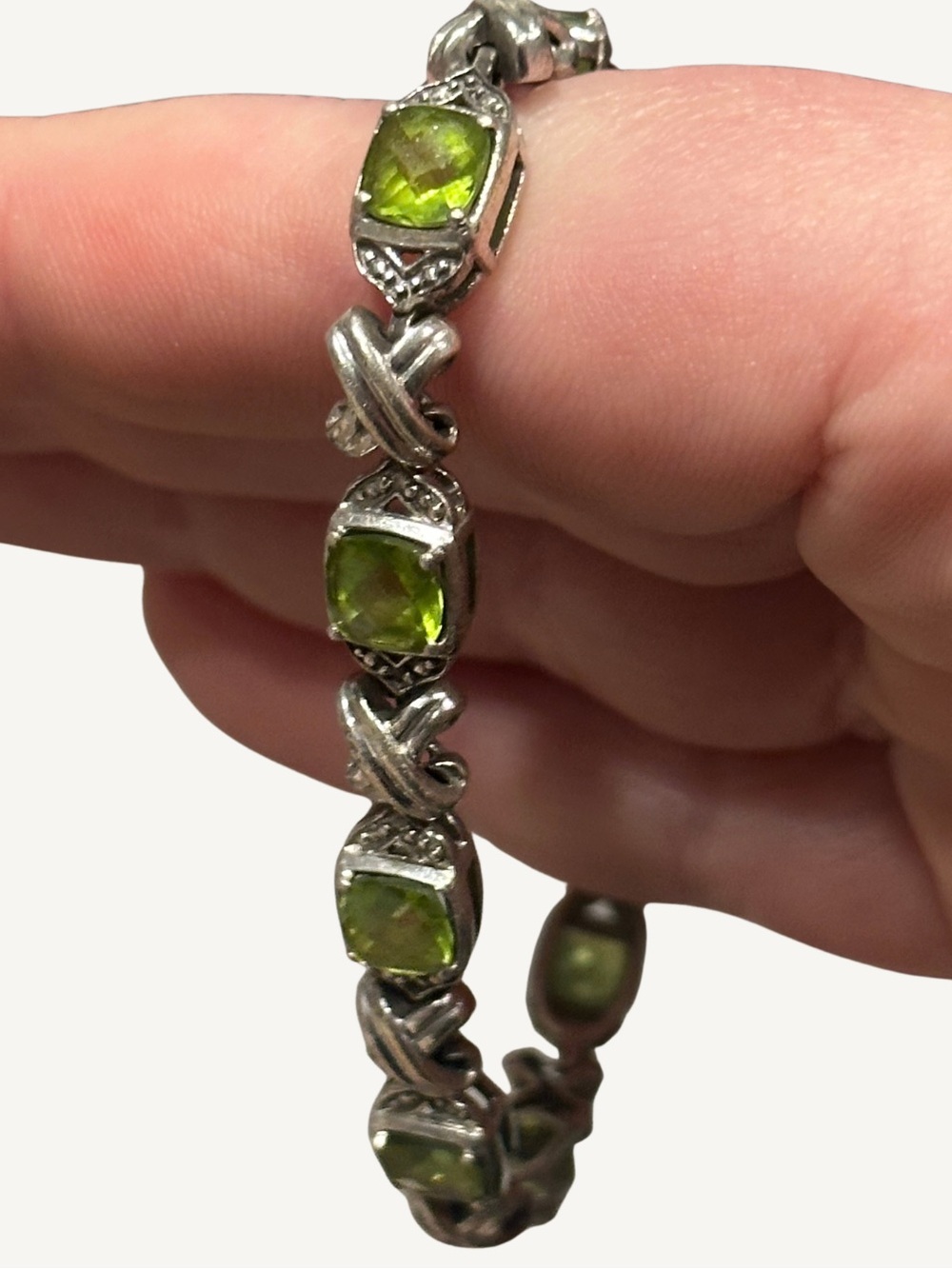 Diamond & Peridot Sterling Silver Bracelet 10 ctw Stamped 925